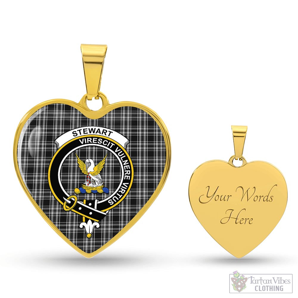 Tartan Vibes Clothing Stewart Black and White Tartan Heart Necklace with Family Crest
