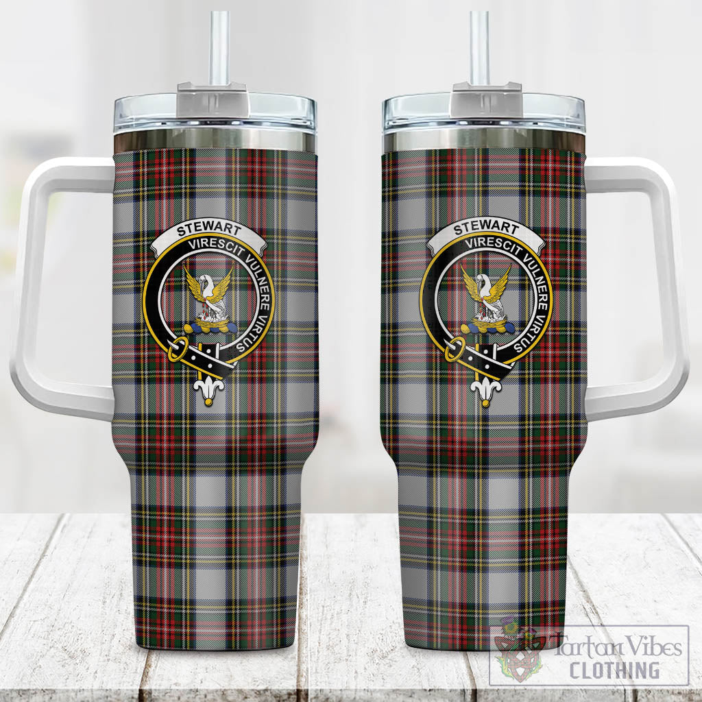Tartan Vibes Clothing Stewart Dress Tartan and Family Crest Tumbler with Handle