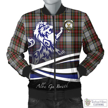 Stewart Dress Tartan Bomber Jacket with Alba Gu Brath Regal Lion Emblem