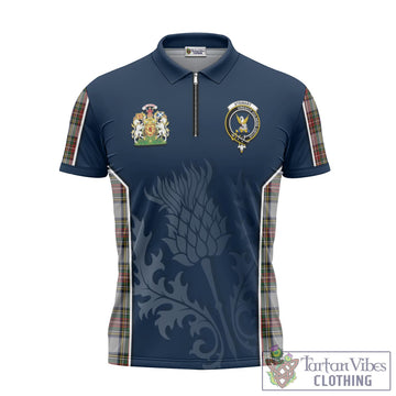 Stewart Dress Tartan Zipper Polo Shirt with Family Crest and Scottish Thistle Vibes Sport Style