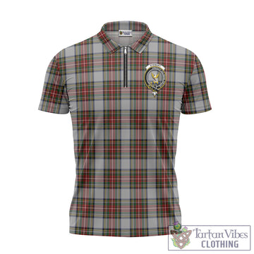 Stewart Dress Tartan Zipper Polo Shirt with Family Crest