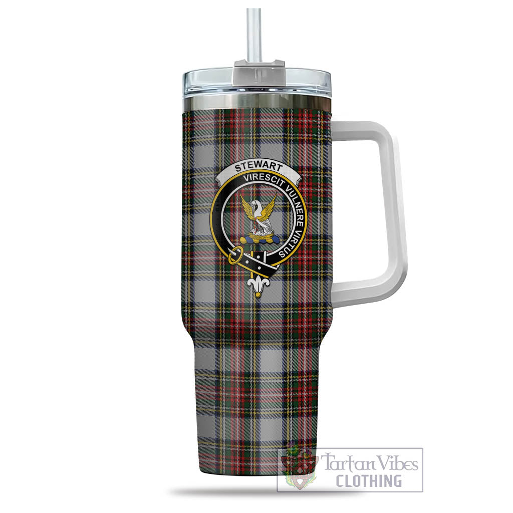 Tartan Vibes Clothing Stewart Dress Tartan and Family Crest Tumbler with Handle