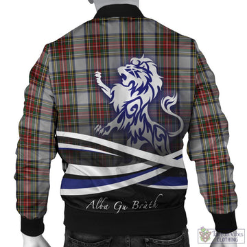 Stewart Dress Tartan Bomber Jacket with Alba Gu Brath Regal Lion Emblem
