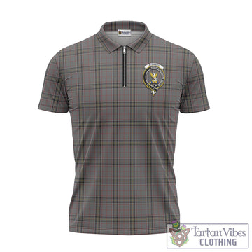 Stewart Grey Tartan Zipper Polo Shirt with Family Crest