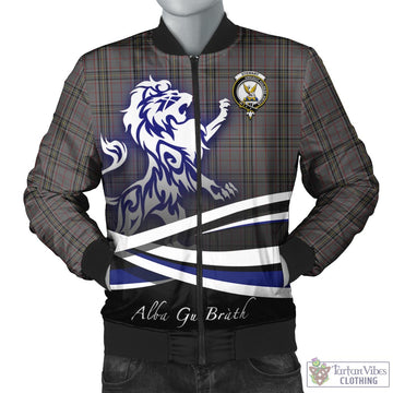 Stewart Grey Tartan Bomber Jacket with Alba Gu Brath Regal Lion Emblem