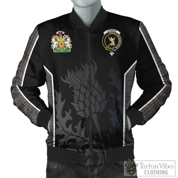 Stewart Grey Tartan Bomber Jacket with Family Crest and Scottish Thistle Vibes Sport Style