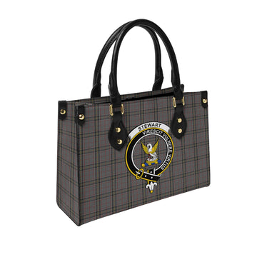 Stewart Grey Tartan Leather Bag with Family Crest