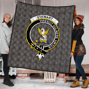 Stewart Grey Tartan Quilt with Family Crest
