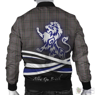 Stewart Grey Tartan Bomber Jacket with Alba Gu Brath Regal Lion Emblem