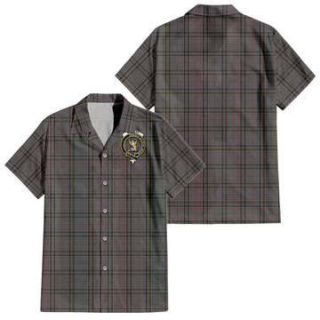 Stewart Grey Tartan Short Sleeve Button Down Shirt with Family Crest