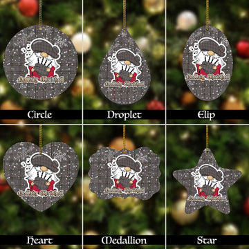 Stewart Grey Tartan Christmas Ornaments with Scottish Gnome Playing Bagpipes