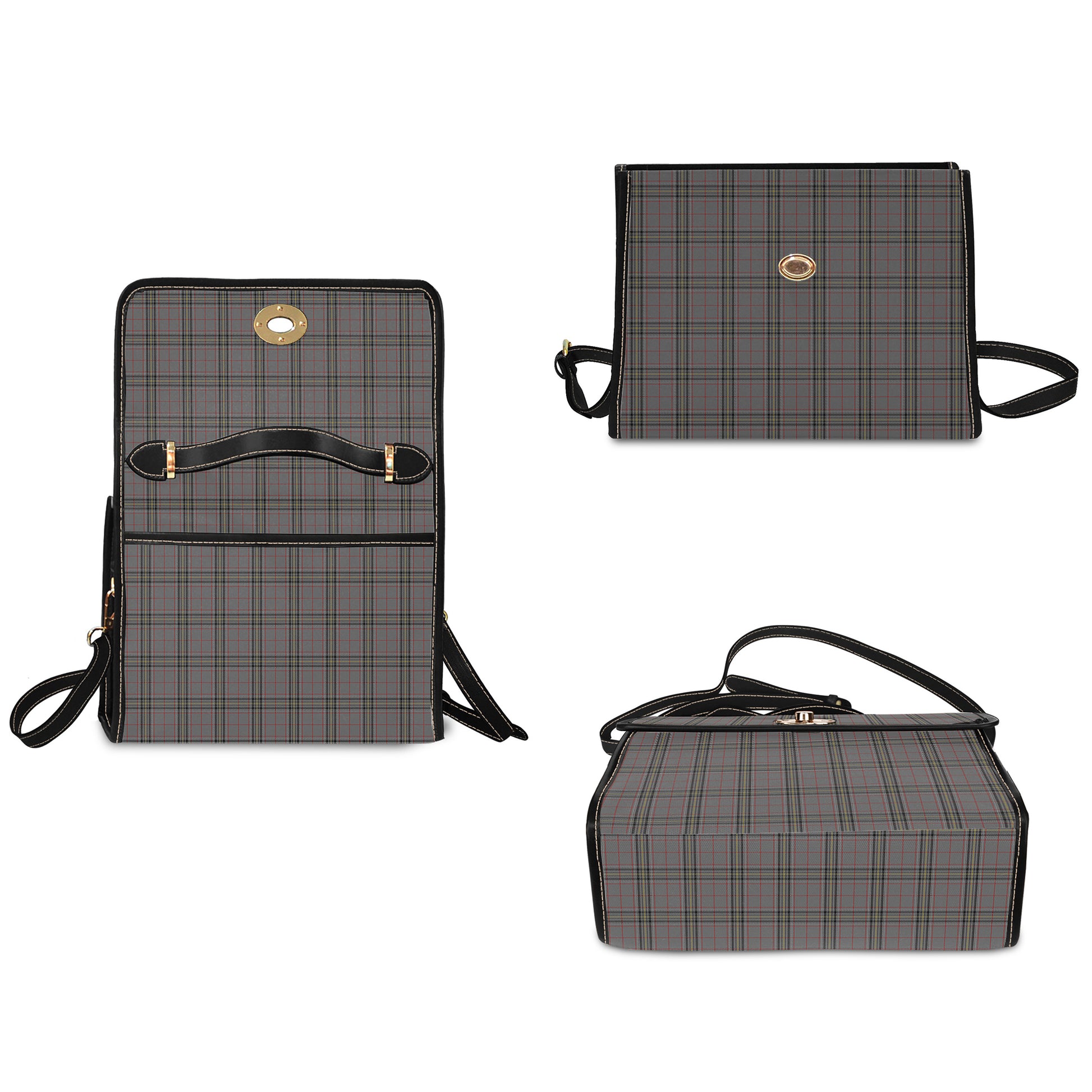 Stewart Grey Tartan Leather Strap Waterproof Canvas Bag - Tartanvibesclothing