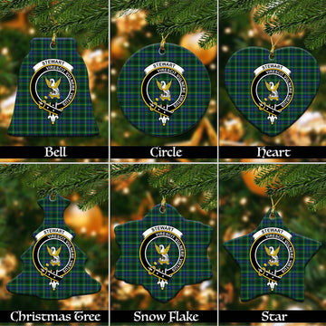 Stewart Hunting Modern Tartan Christmas Ornaments with Family Crest