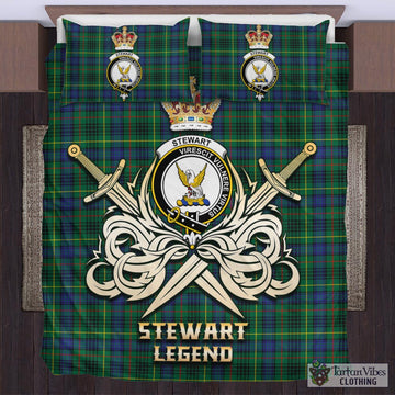 Stewart Hunting Modern Tartan Bedding Set with Clan Crest and the Golden Sword of Courageous Legacy