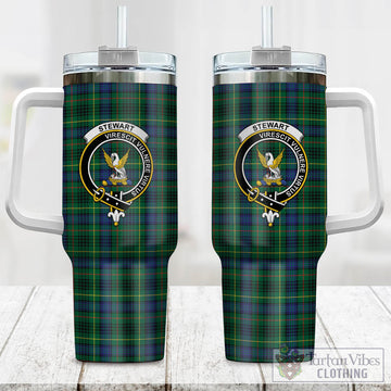Stewart Hunting Modern Tartan and Family Crest Tumbler with Handle