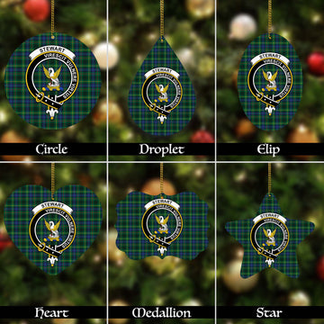 Stewart Hunting Modern Tartan Christmas Ornaments with Family Crest