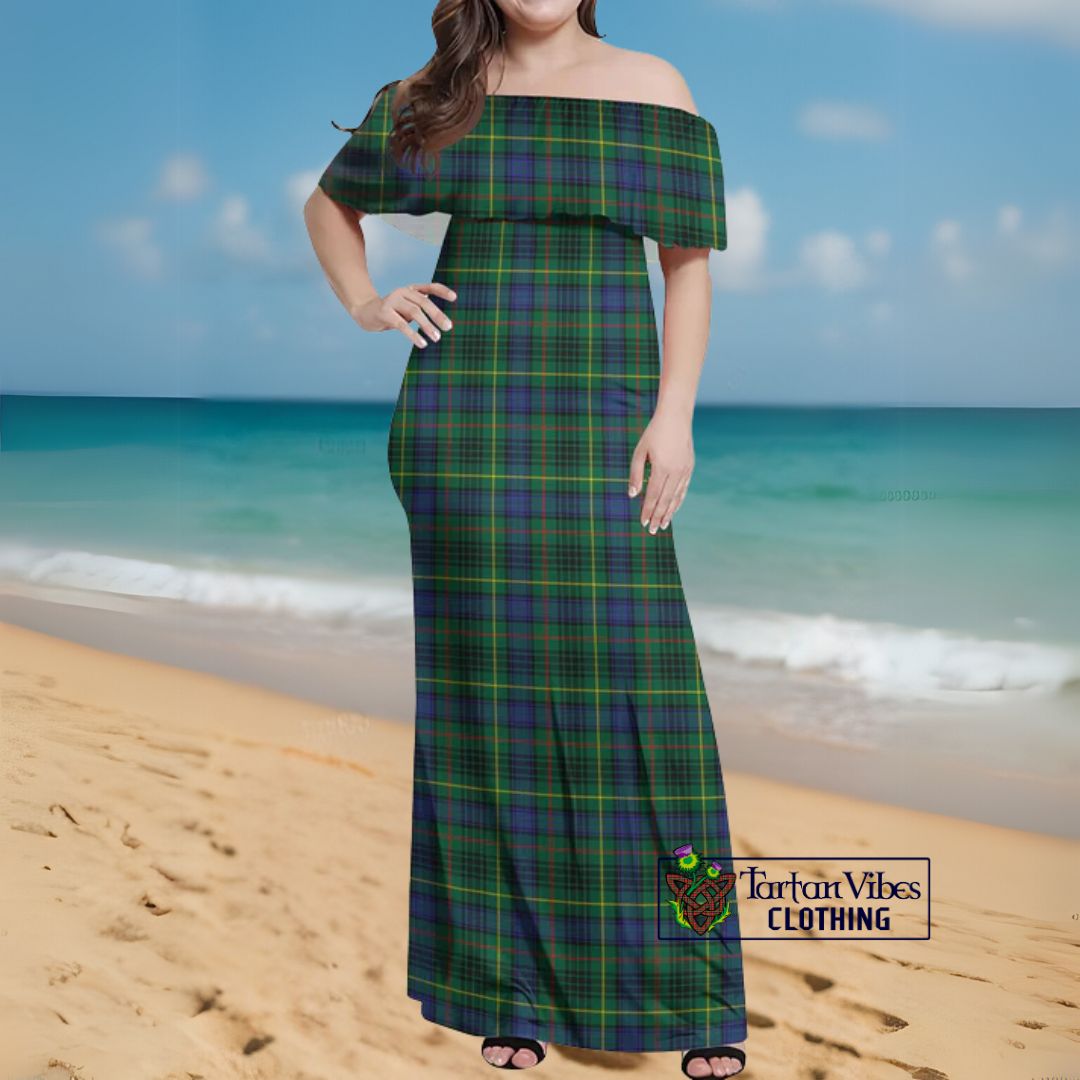 Stewart Hunting Modern Tartan Off Shoulder Long Dress