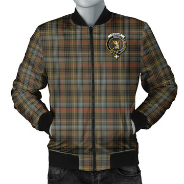 Stewart Hunting Weathered Tartan Bomber Jacket with Family Crest