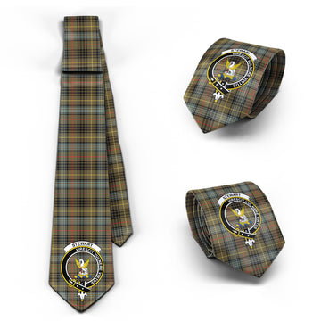 Stewart Hunting Weathered Tartan Classic Necktie with Family Crest