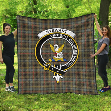 Stewart Hunting Weathered Tartan Quilt with Family Crest