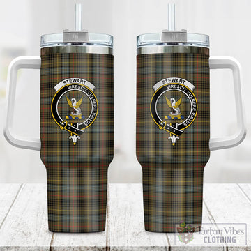 Stewart Hunting Weathered Tartan and Family Crest Tumbler with Handle