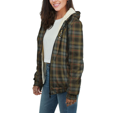Stewart Hunting Weathered Tartan Sherpa Hoodie with Family Crest