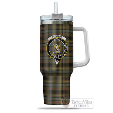 Stewart Hunting Weathered Tartan and Family Crest Tumbler with Handle