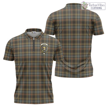 Stewart Hunting Weathered Tartan Zipper Polo Shirt with Family Crest