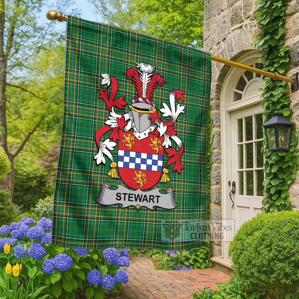 Stewart Irish Clan Tartan Flag with Coat of Arms