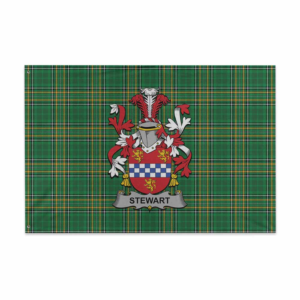 Tartan Vibes Clothing Stewart Irish Clan Tartan House Flag with Coat of Arms
