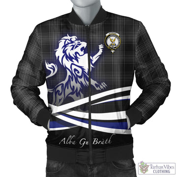 Stewart Mourning Tartan Bomber Jacket with Alba Gu Brath Regal Lion Emblem