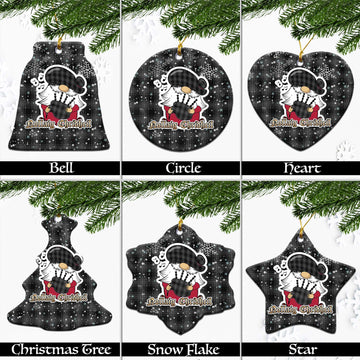 Stewart Mourning Tartan Christmas Ornaments with Scottish Gnome Playing Bagpipes