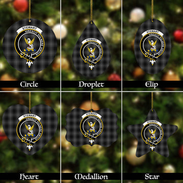 Stewart Mourning Tartan Christmas Ornaments with Family Crest