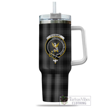 Stewart Mourning Tartan and Family Crest Tumbler with Handle