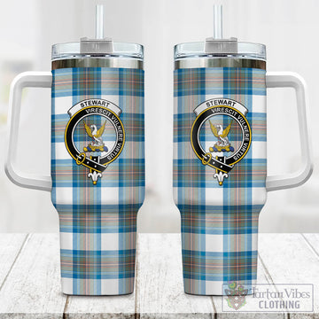 Stewart Muted Blue Tartan and Family Crest Tumbler with Handle