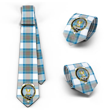 Stewart Muted Blue Tartan Classic Necktie with Family Crest