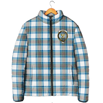 Stewart Muted Blue Tartan Padded Jacket with Family Crest