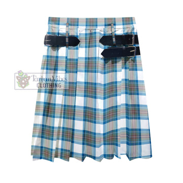 Stewart Muted Blue Tartan Men's Pleated Skirt - Fashion Casual Retro Scottish Kilt Style