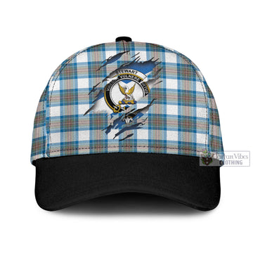 Stewart Muted Blue Tartan Classic Cap with Family Crest In Me Style