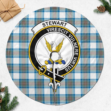 Stewart Muted Blue Tartan Christmas Tree Skirt with Family Crest