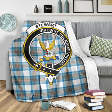 Stewart Muted Blue Tartan Blanket with Family Crest