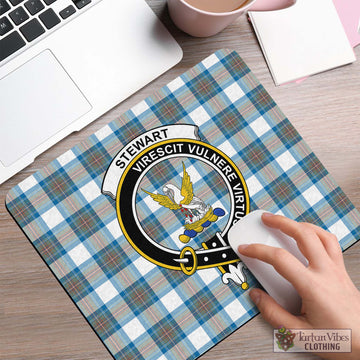 Stewart Muted Blue Tartan Mouse Pad with Family Crest