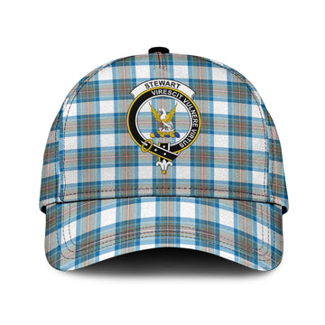 Stewart Muted Blue Tartan Classic Cap with Family Crest