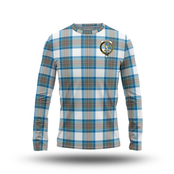 Stewart Muted Blue Tartan Long Sleeve T-Shirt with Family Crest