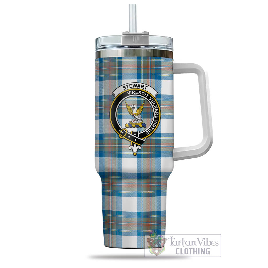 Tartan Vibes Clothing Stewart Muted Blue Tartan and Family Crest Tumbler with Handle