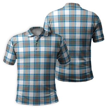 Stewart Muted Blue Tartan Mens Polo Shirt