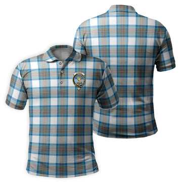 Stewart Muted Blue Tartan Men's Polo Shirt with Family Crest