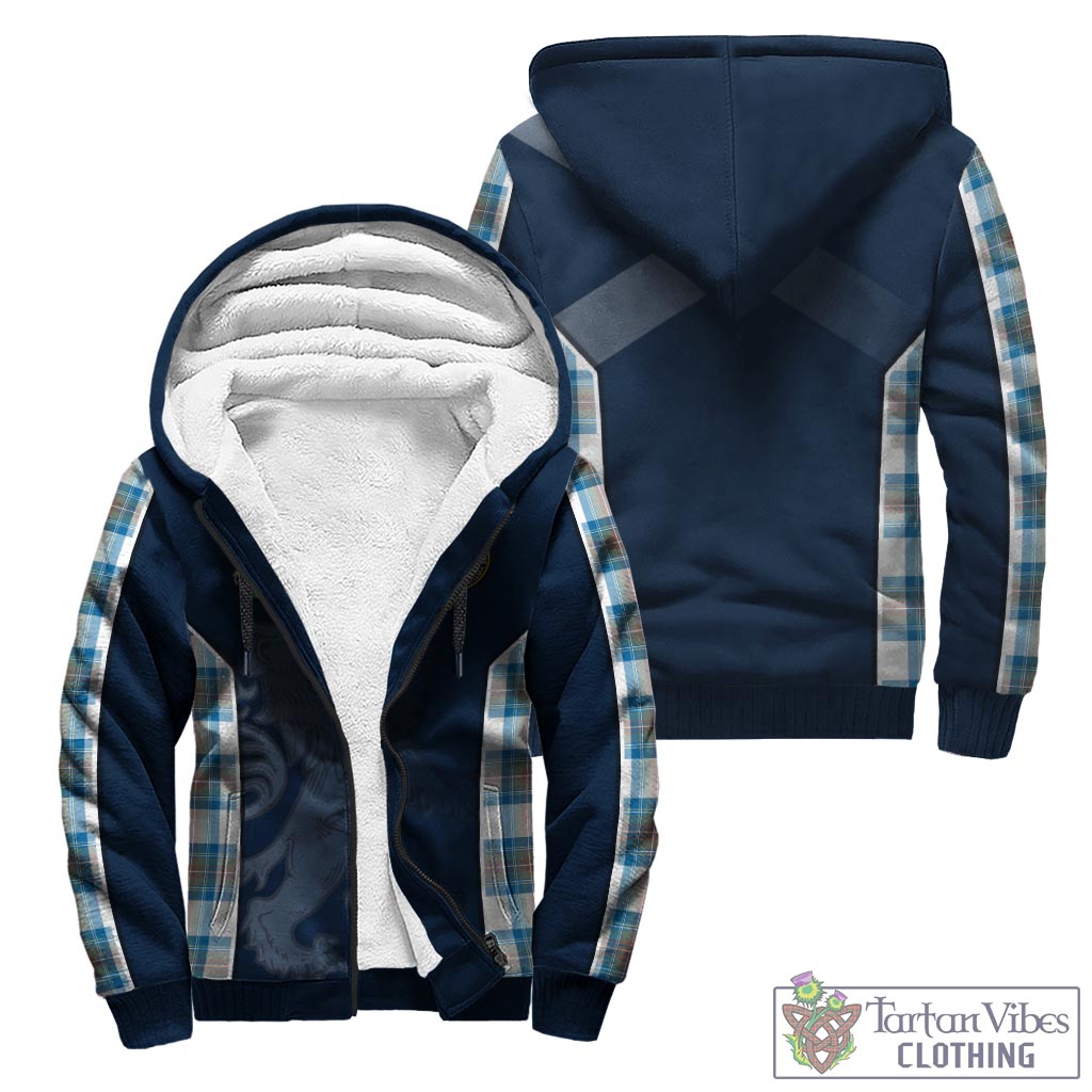 Tartan Vibes Clothing Stewart Muted Blue Tartan Sherpa Hoodie with Family Crest and Lion Rampant Vibes Sport Style