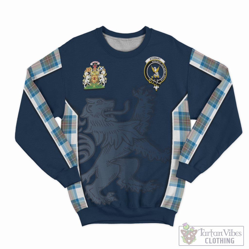 Tartan Vibes Clothing Stewart Muted Blue Tartan Sweater with Family Crest and Lion Rampant Vibes Sport Style