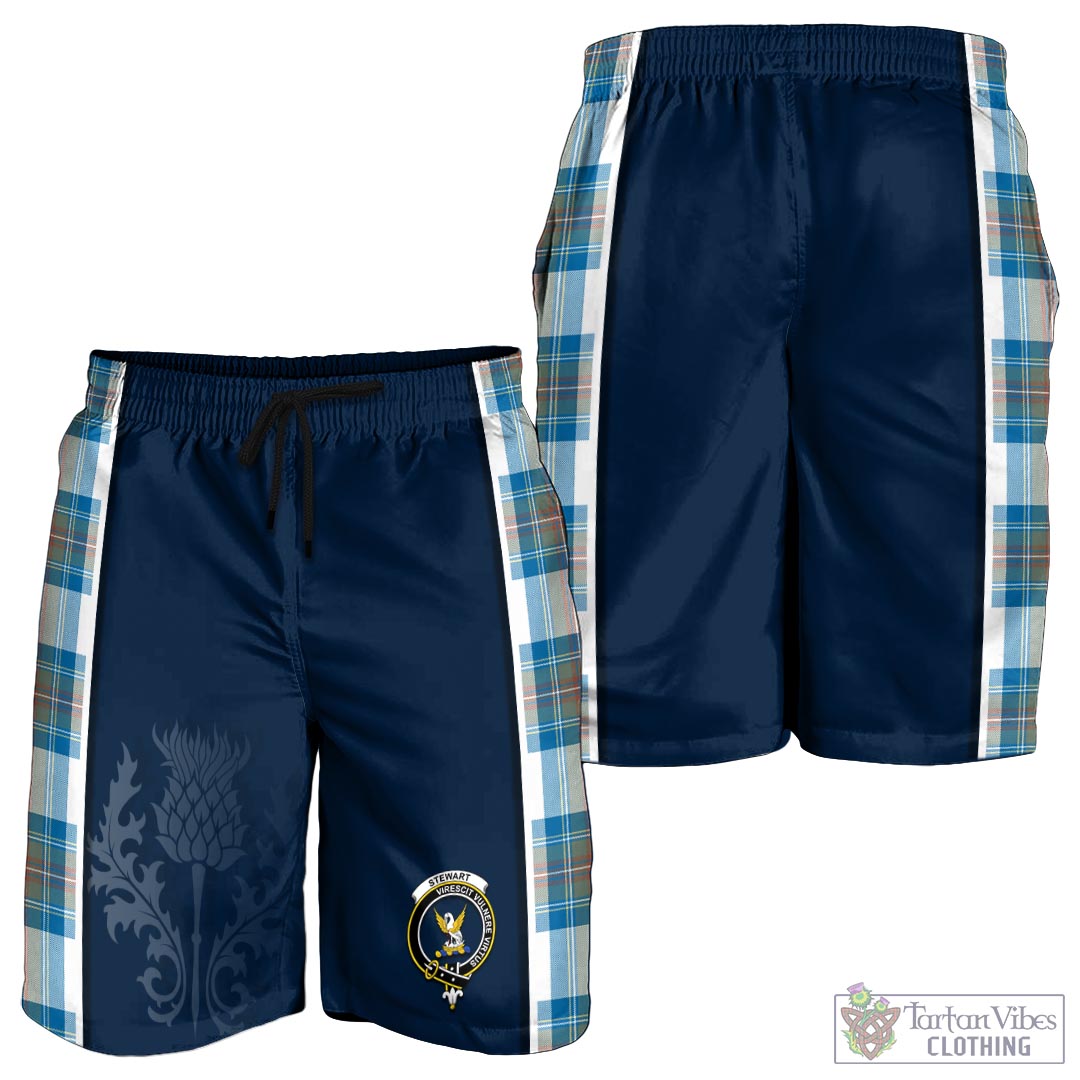 Tartan Vibes Clothing Stewart Muted Blue Tartan Men's Shorts with Family Crest and Scottish Thistle Vibes Sport Style